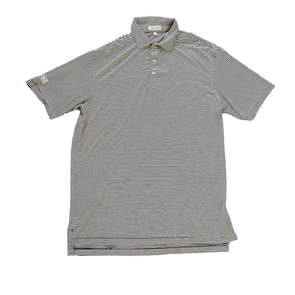 Peter Millar Black & White Striped Golf Polo Shirt L